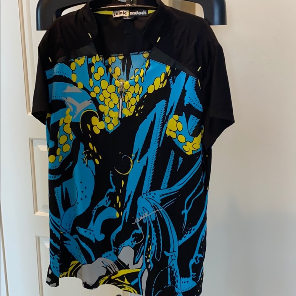 jamie sadock Black Blue and Yellow Graphic Short Sleeve Top